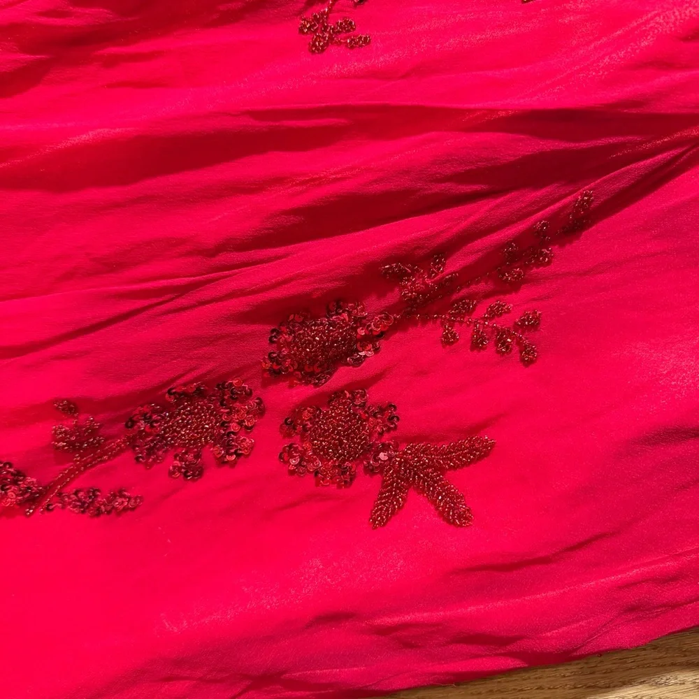 Vintage Y2K 100% Silk Beaded Dress Vintage Beaded Dress Red Fairy Prom Silk Gown - Picture 16 of 16